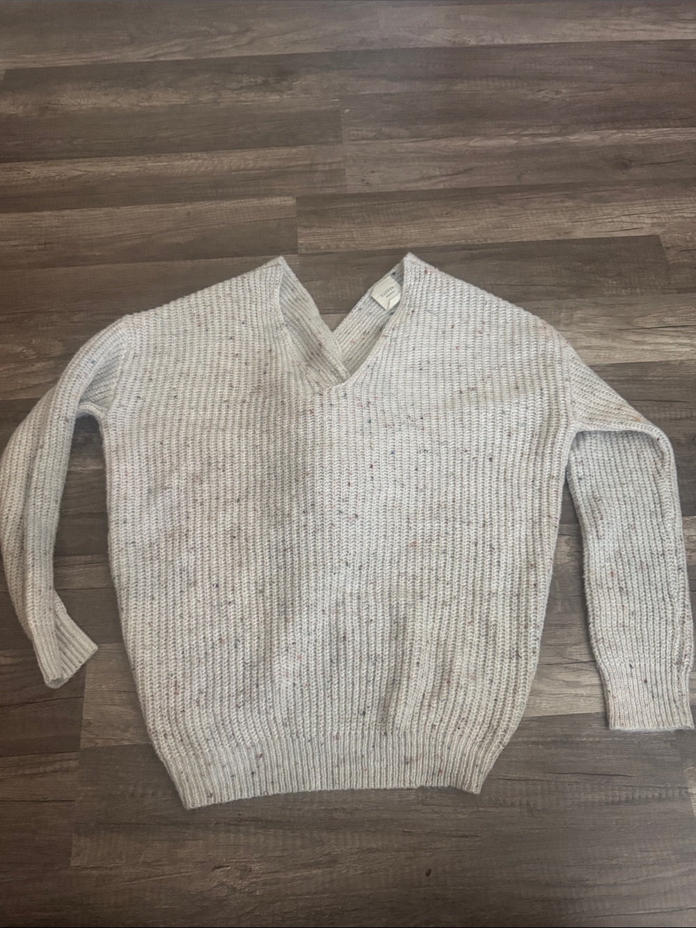 Harper Off-the-Shoulder Speckled Knit Sweater — Light Heather Cream
